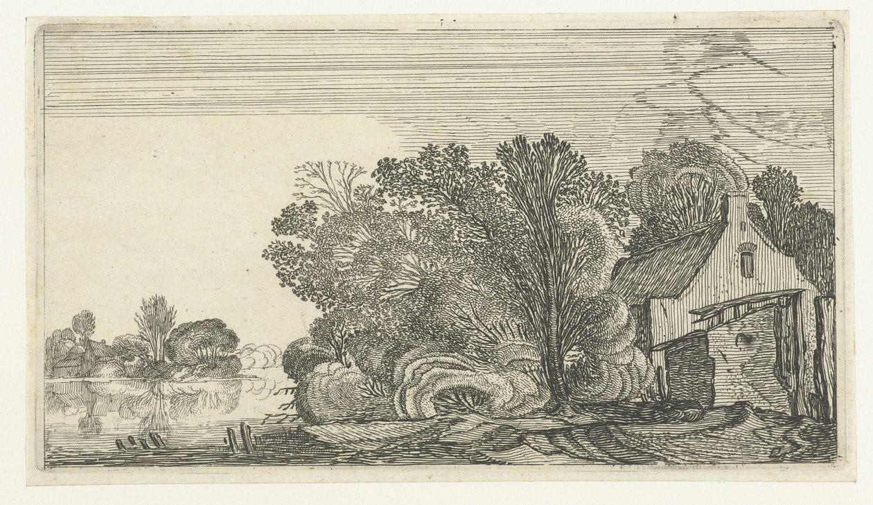 Bauernhof zwischen Bäumen an einem Fluss (Serientitel: Landschaften nach Esaias van de Velde) von Anonymous