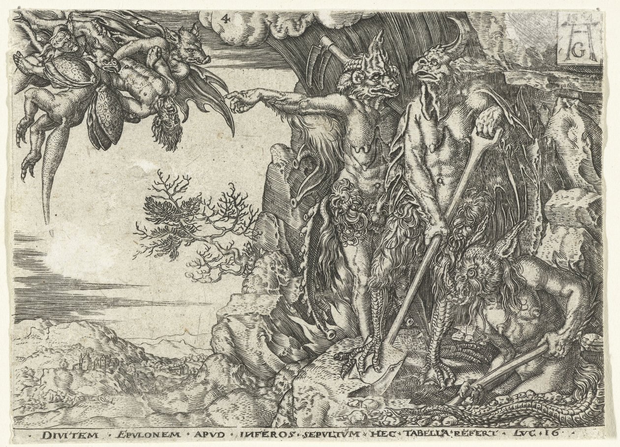 Der reiche Mann von Teufeln in die Hölle geführt (Parabel von Lazarus und dem reichen Mann) von Anonymous