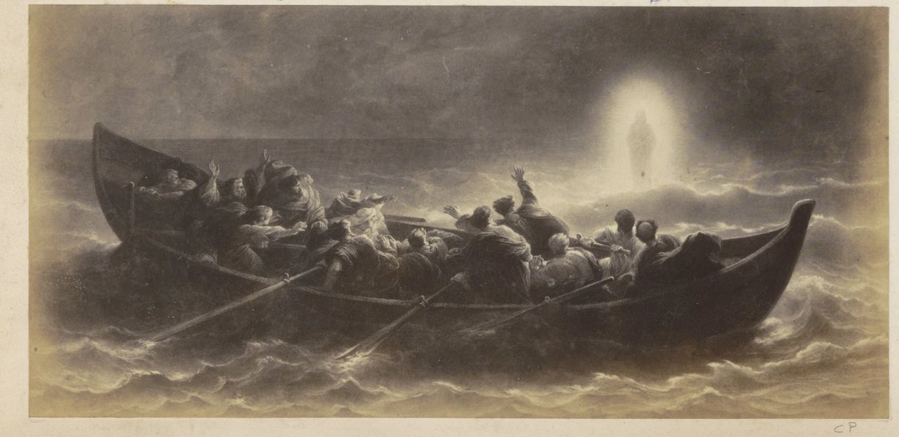 Fotoreproduktion von (vermutlich) einem Druck von Aposteln, die Christus über das Wasser gehen sehen von Anonymous