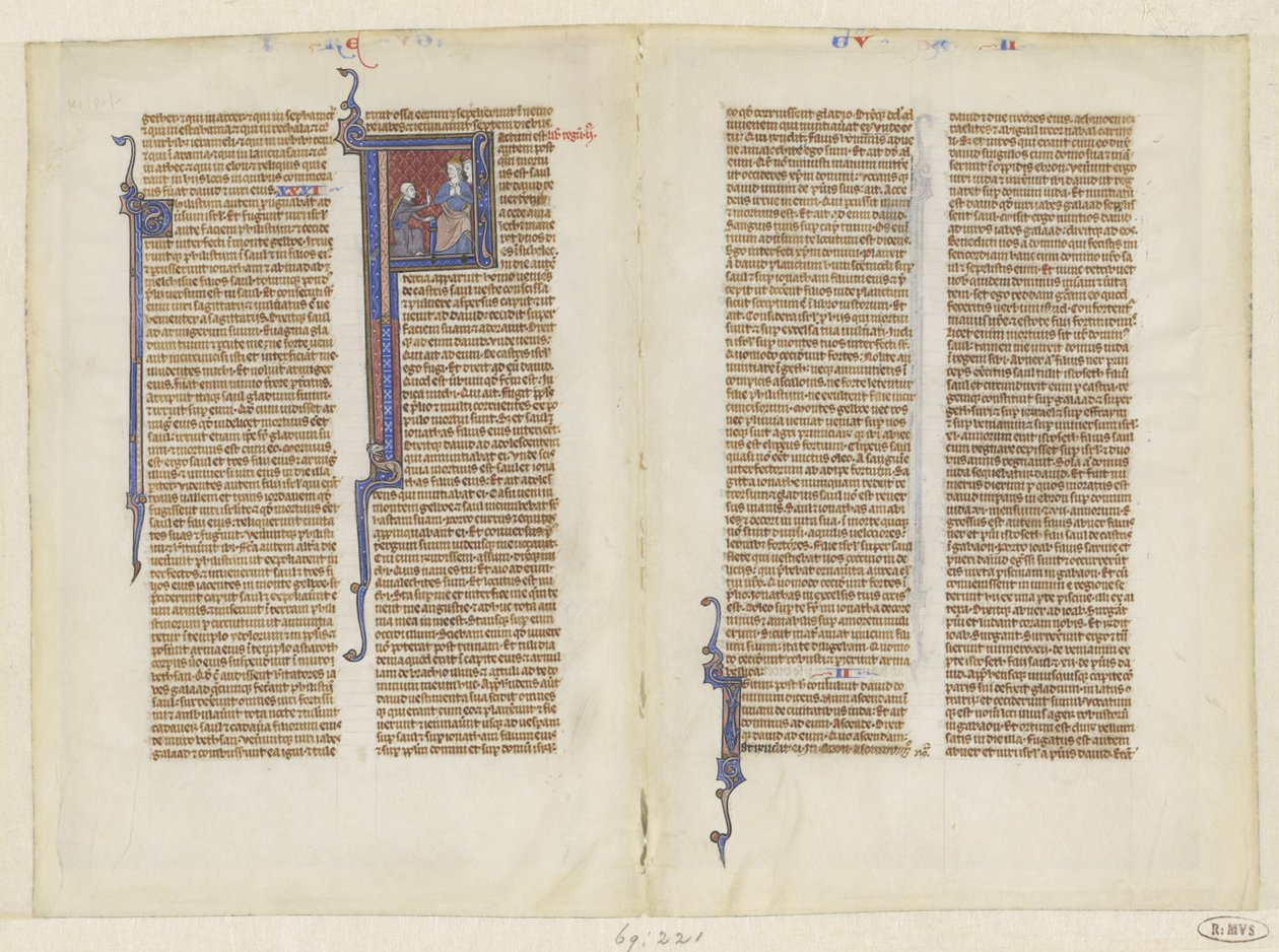 Fragment aus einer Bibel, das Buch der Könige, Kapitel 2: David kniet vor Saul von Anonymous