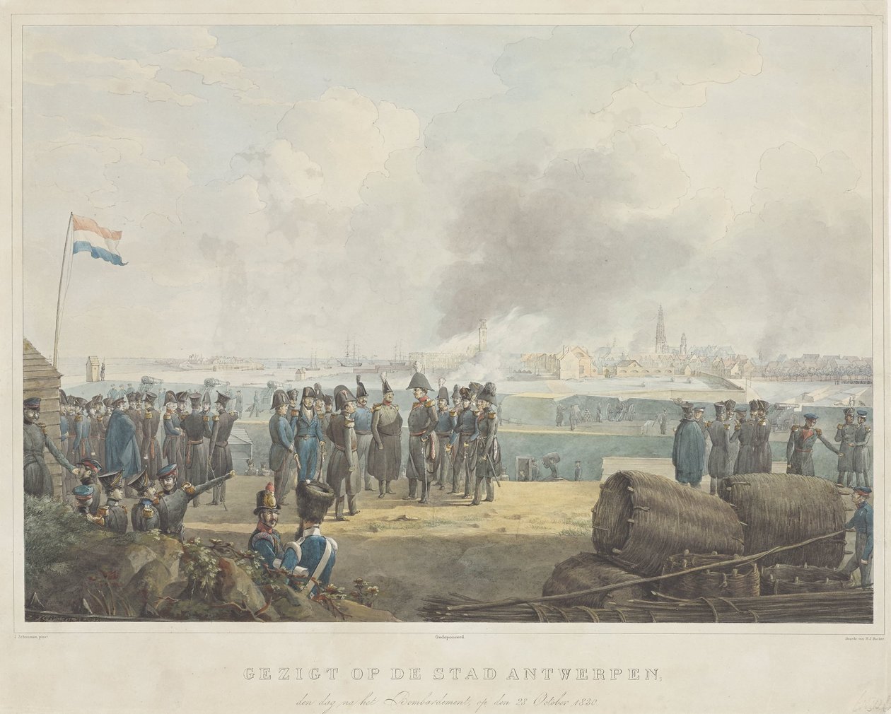 Ansicht der Stadt Antwerpen, am Tag nach dem Bombardement, am 28. Oktober 1830 von Anonymous
