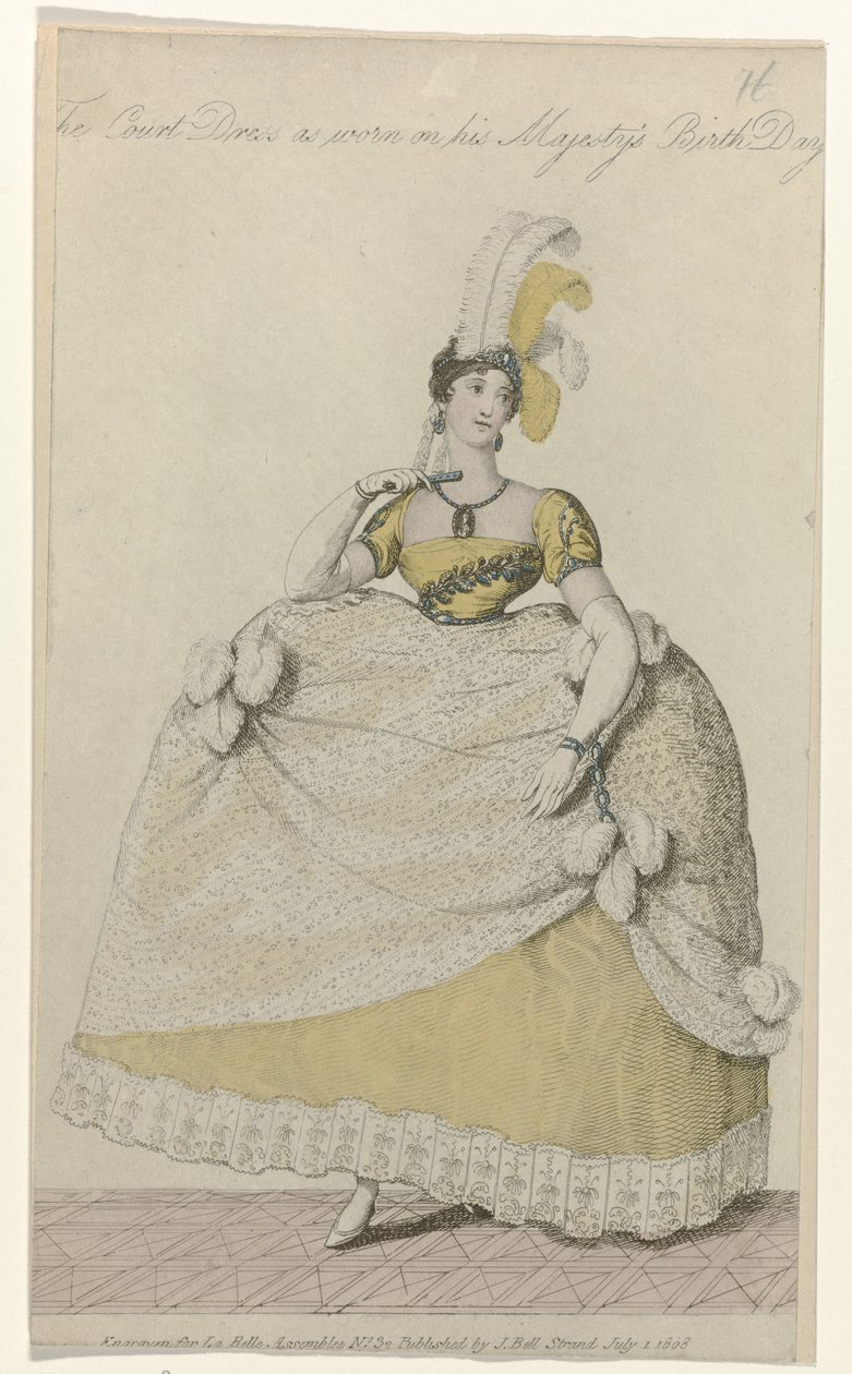 La Belle Assemblee, 1. Juli 1808, Nr. 32: Das Hofkleid von Anonymous
