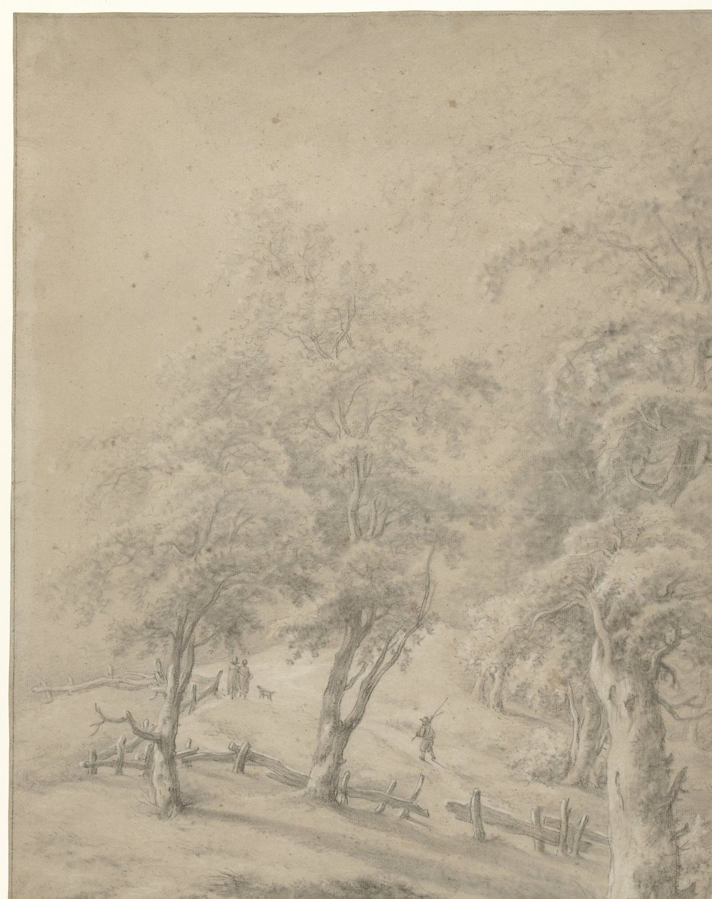 Landschaft mit einigen Figuren auf einem Weg hinter einem Zaun von Anonymous