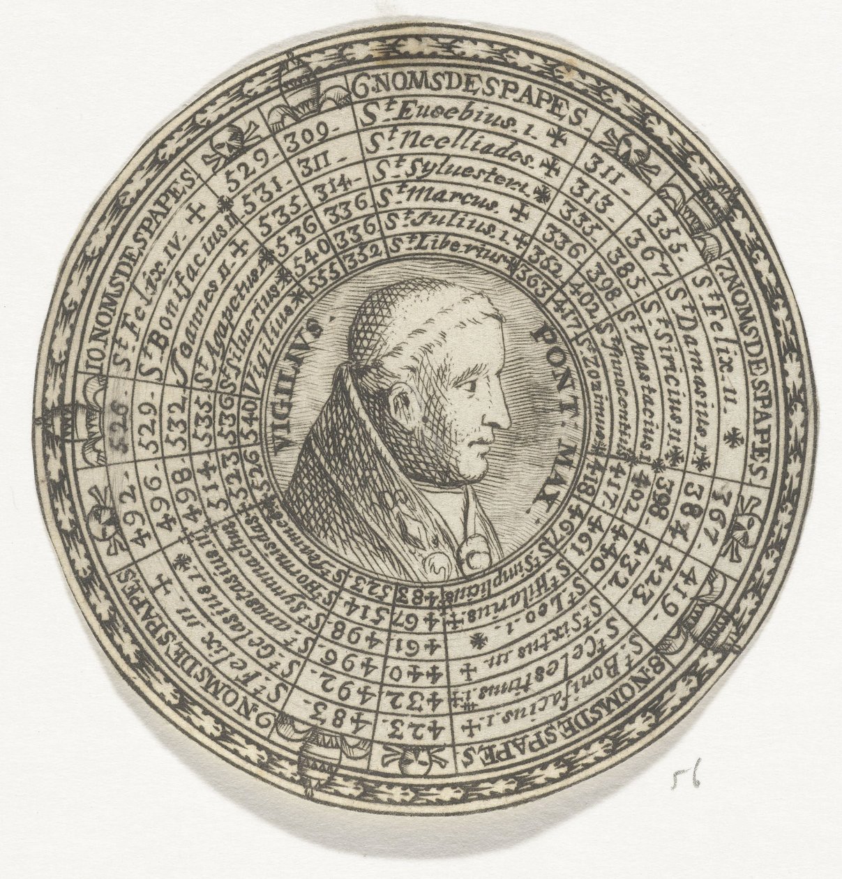 Münze mit dem Porträt von Papst Vigilius und den Namen der Päpste von Anonymous
