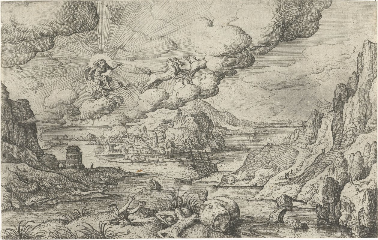 Phaëthon fährt in der Sonnenwagen (Serie: Landschaften mit mythologischen und biblischen Darstellungen) von Anonymous