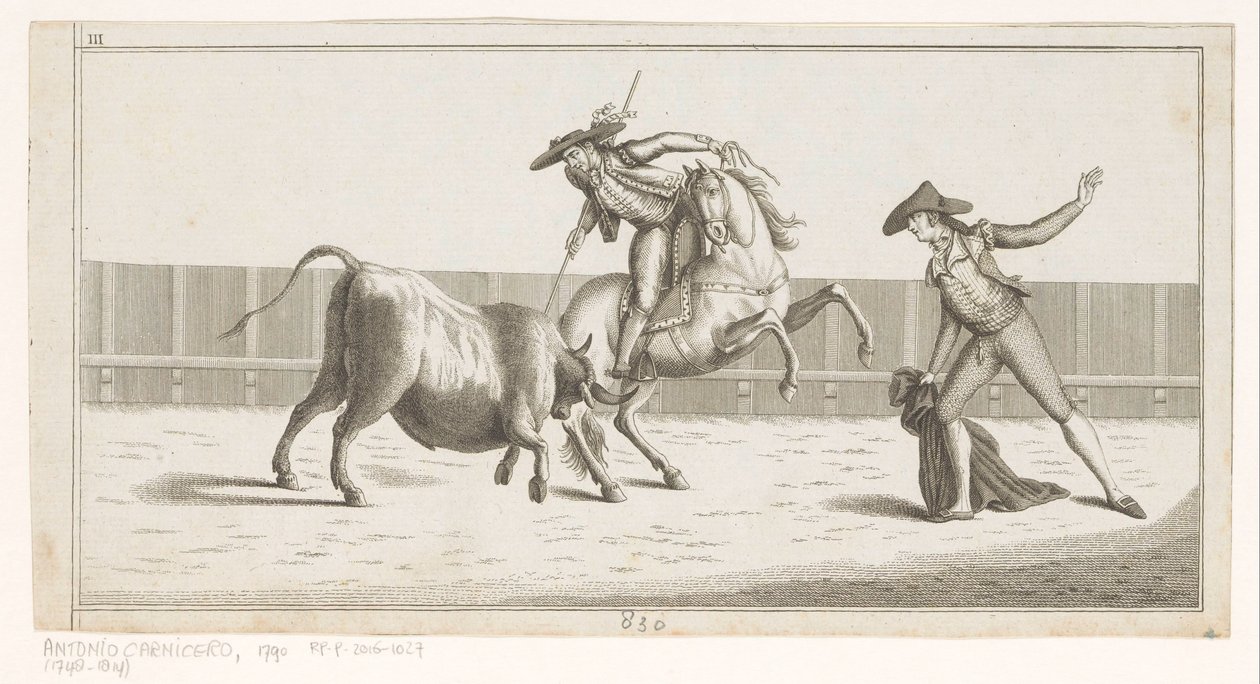 Picador sticht seinen Speer in einen Stier, Coleccion de las principales suertes de una corrida de toros (Serientitel) von Anonymous