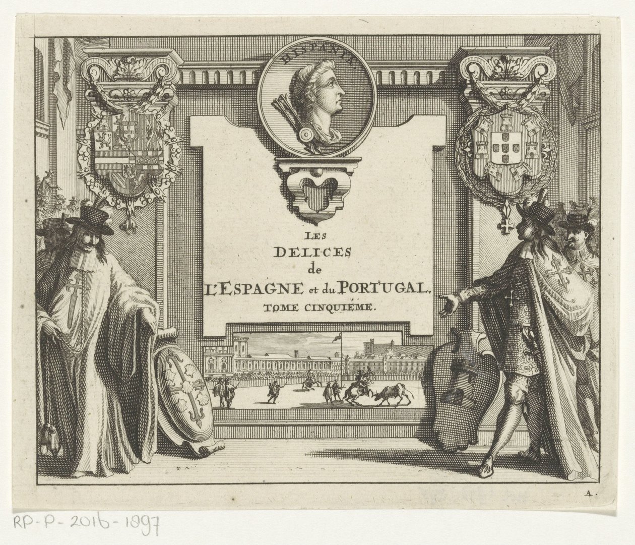 Ritter spanischer Orden mit Wappen Titelblatt für: Juan Alvarez de Colmenar, Les Delices de l