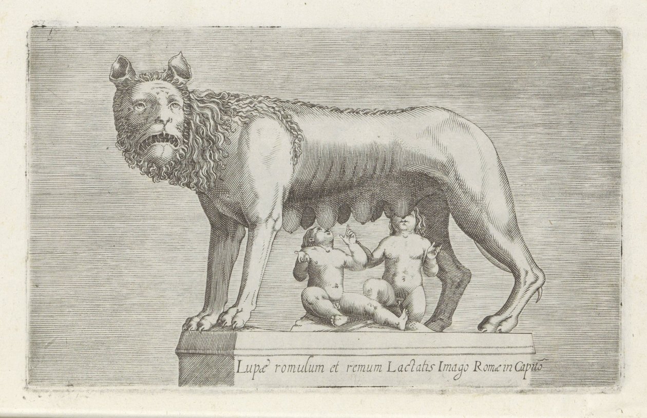 Skulptur der Lupa Capitolina, die die Zwillinge Romulus und Remus säugt von Anonymous