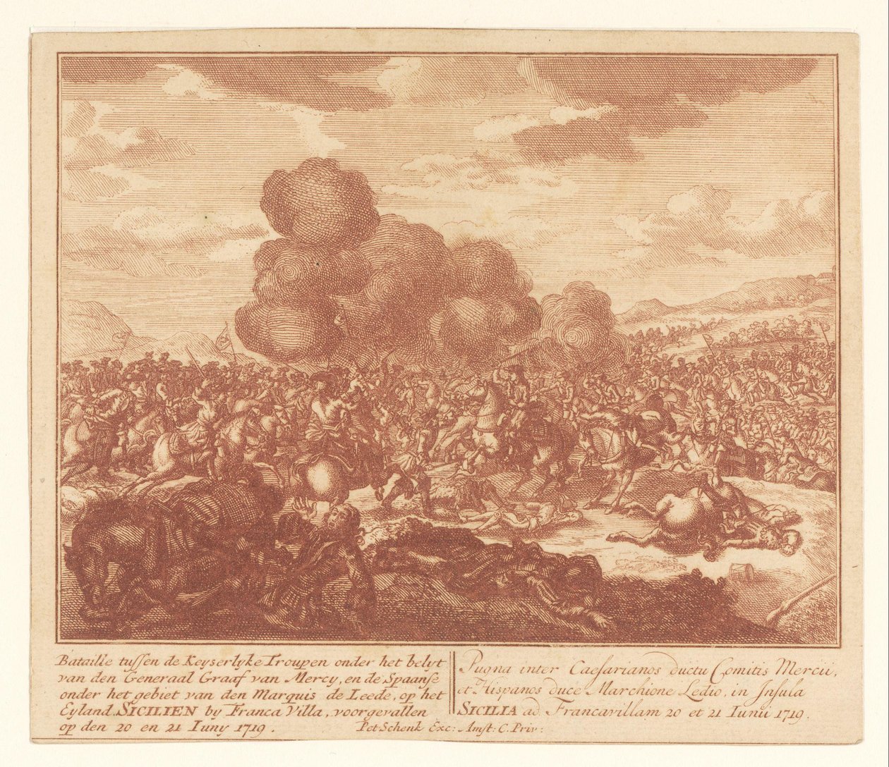 Schlacht zwischen kaiserlichen Truppen und den Spaniern auf Sizilien, Juni 1719 von Anonymous