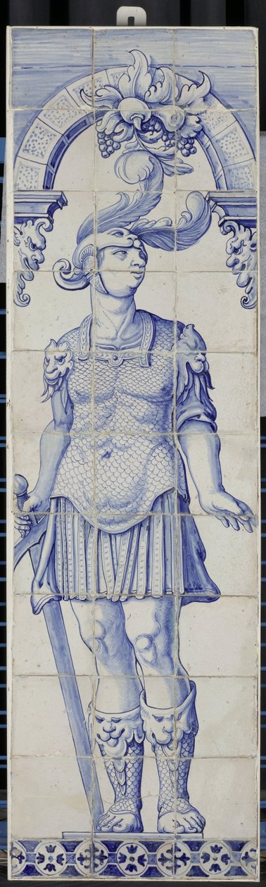 Fliesenbild mit einem römischen Helden (Kaminpilaster aus 33 Fliesen) von Anonymous