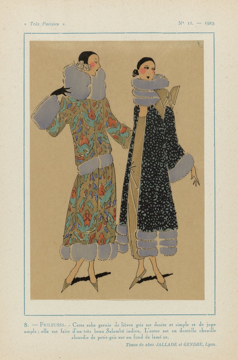 Très Parisien, 1923, Nr. 11: 8. - FRILEUSES. - Dieses Kleid verziert mit grauem Hasen... von Anonymous