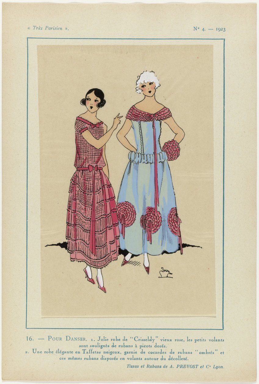 Très Parisien, 1923, Nr. 4: 16. - Zum Tanzen. 1. Hübsches Kleid von Crisseldy... von Anonymous