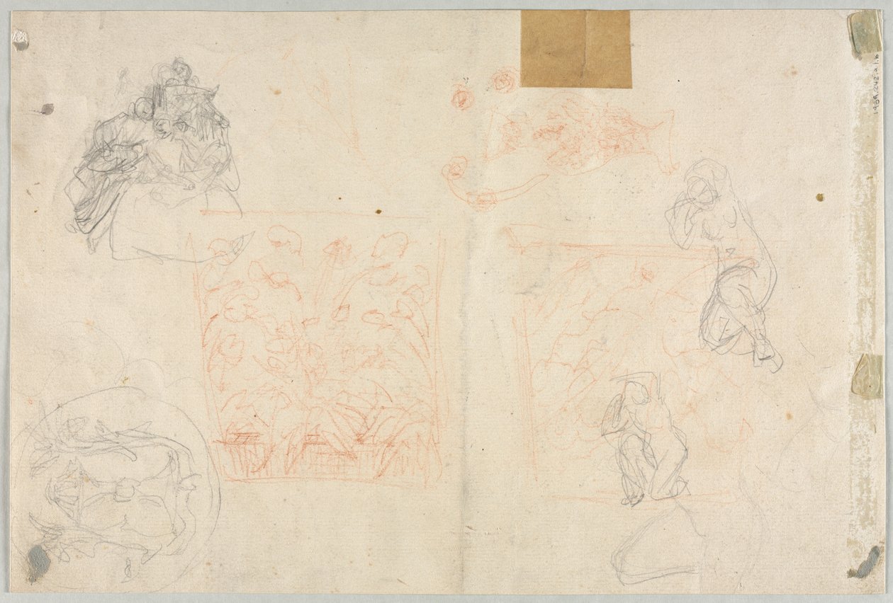 Verschiedene Skizzen von Figuren und Pflanzen (verso) von Anonymous
