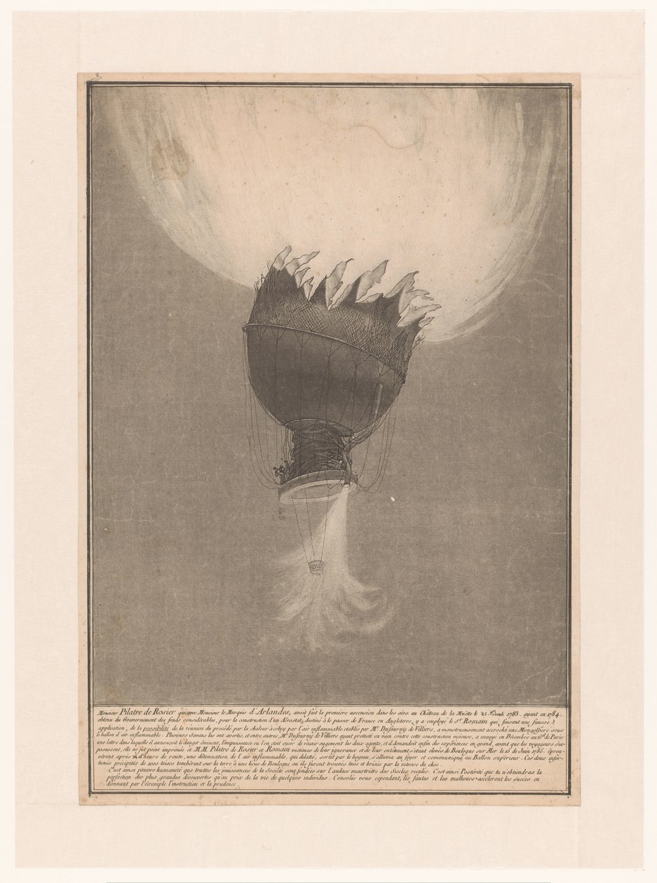 Absturz des Ballons von Pilatre de Rozier und Romain über Boulogne, 15. Juni 1785 von Anonymous