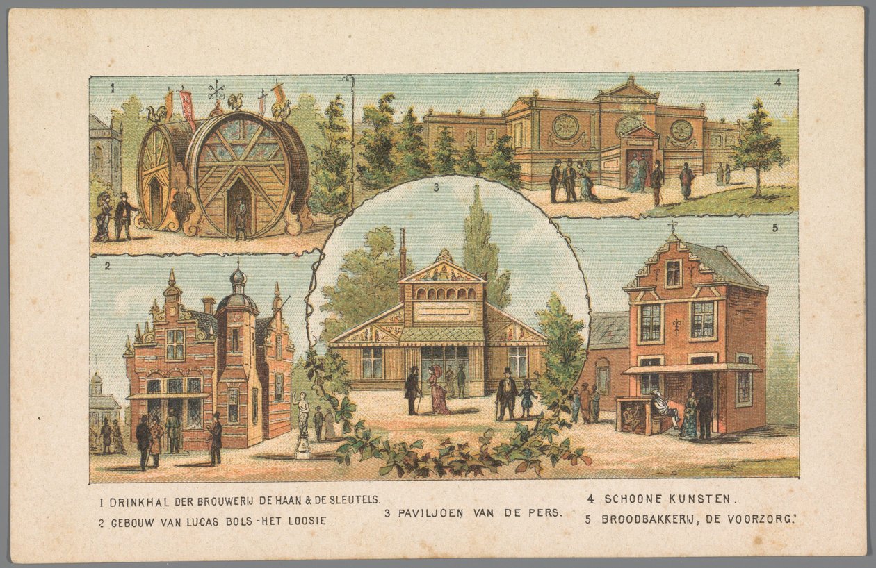 Fünf Pavillons auf der Weltausstellung in Amsterdam, 1883 von Anonymous
