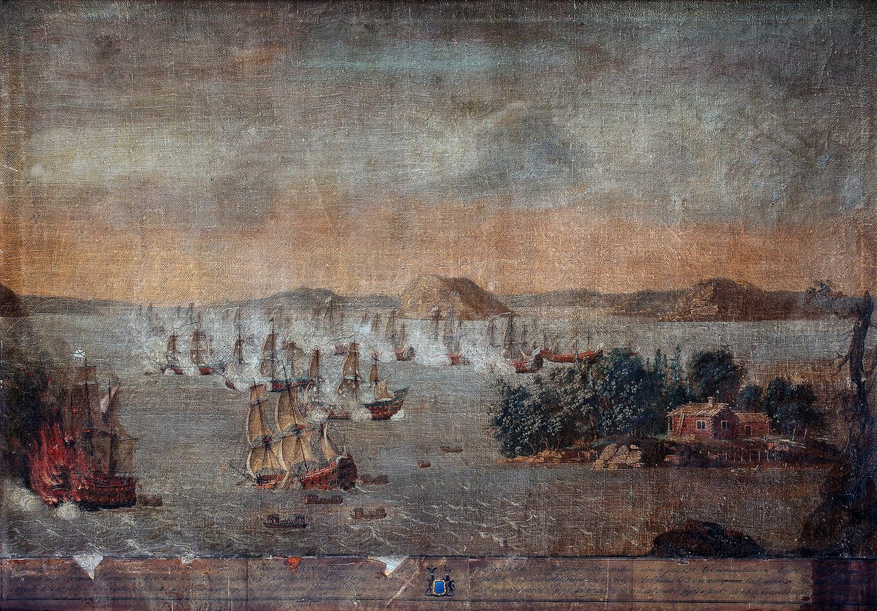Schlacht von Hogland - Während des Großen Nordischen Krieges, die Seeschlacht am 22. Juli 1713 zwischen Schweden und Russland - Gemälde eines unbekannten Künstlers von Anonymous Anonymous