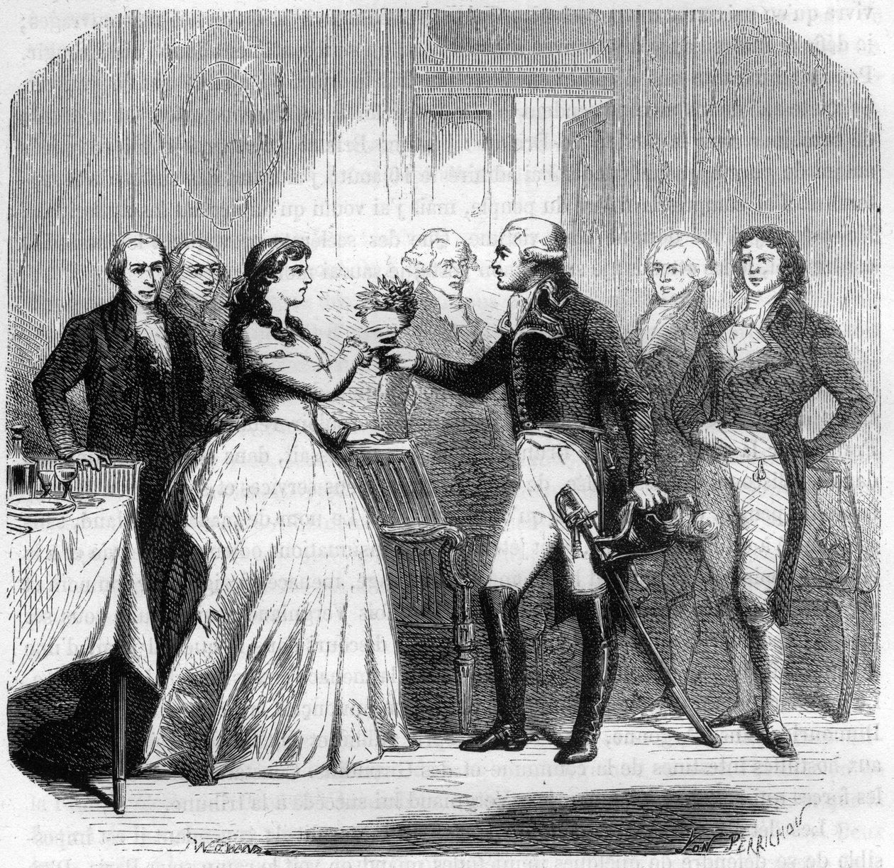 Charles Francois du Perier dit Dumouriez (1739-1823), französischer General bei Madame Roland (Manon Roland) (1754-1793) - Gravur in „Histoire des Girondins“ von Alphonse de Lamartine (1790-1869) 1865-1866 - Private Sammlung von Anonymous Anonymous
