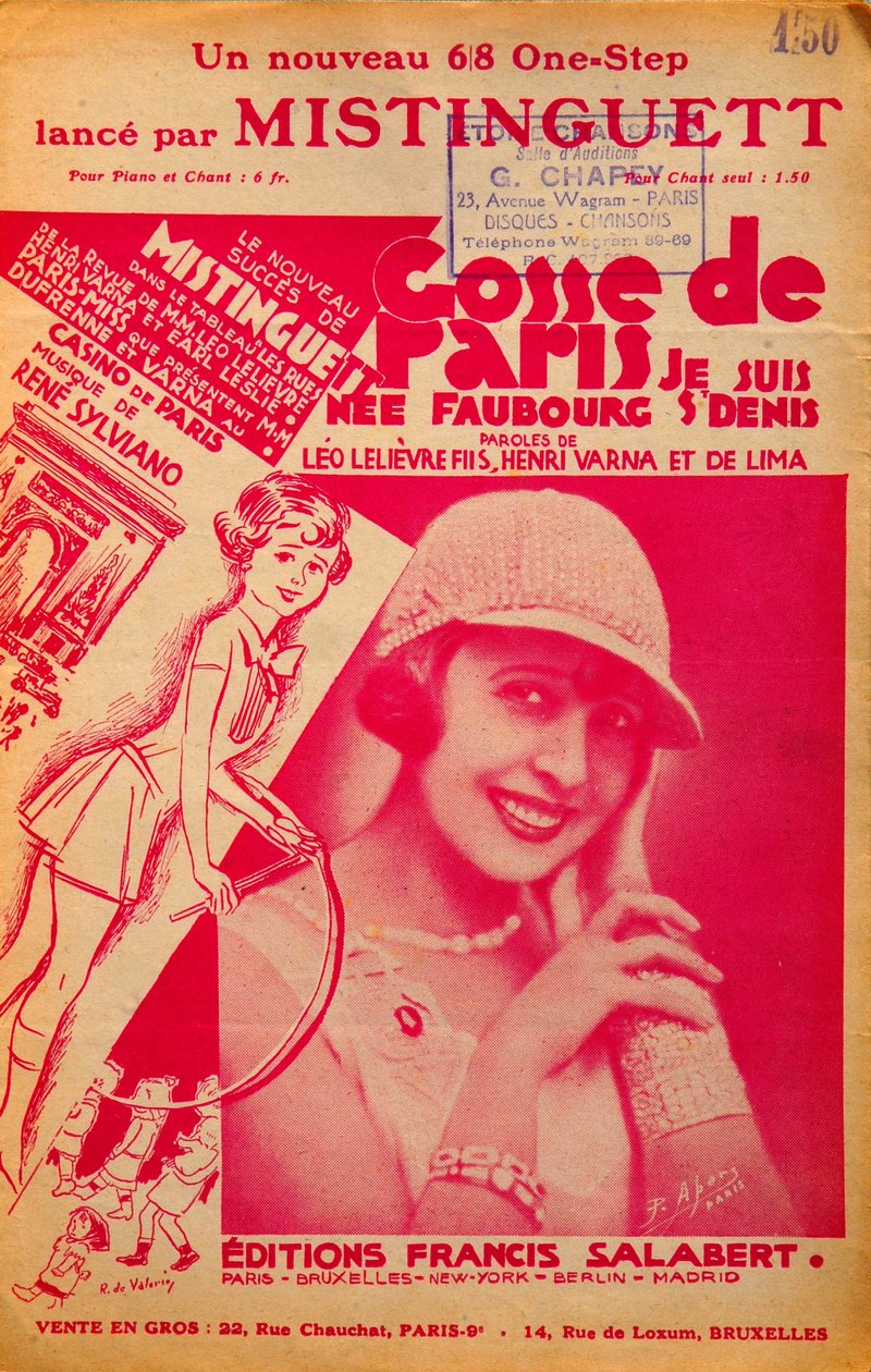 Titelblatt der Partitur „Gosse de Paris“ gesungen von Mistinguett (Mistinguette) (1875 - 1956), französische Sängerin von Anonymous Anonymous