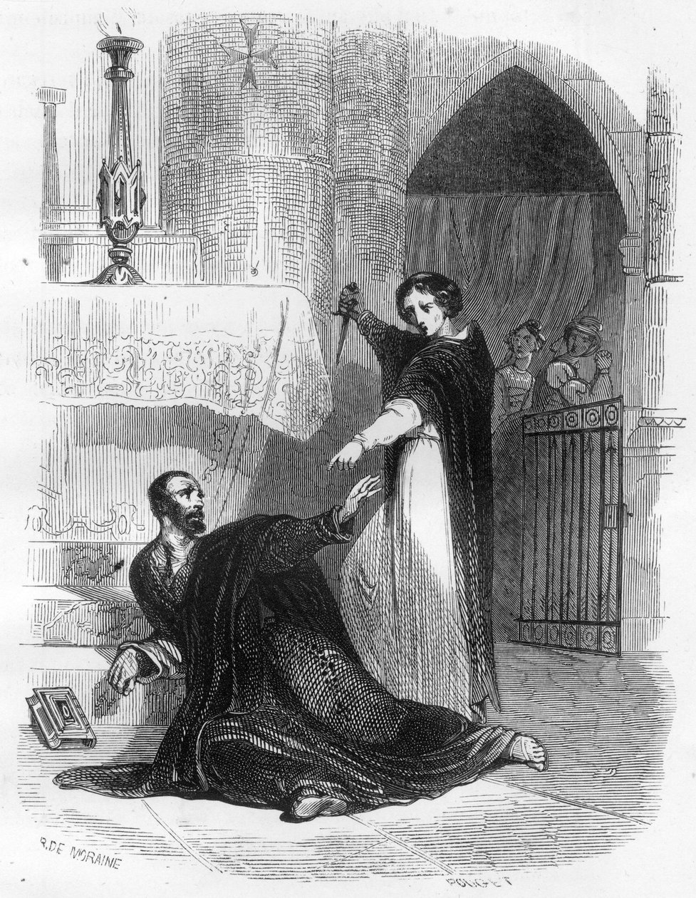 Tod des Inquisitors Pedro (Peter) von Arbues (1441/1442 - 1485) in der Kathedrale von Zaragoza im September 1485. Illustration in 