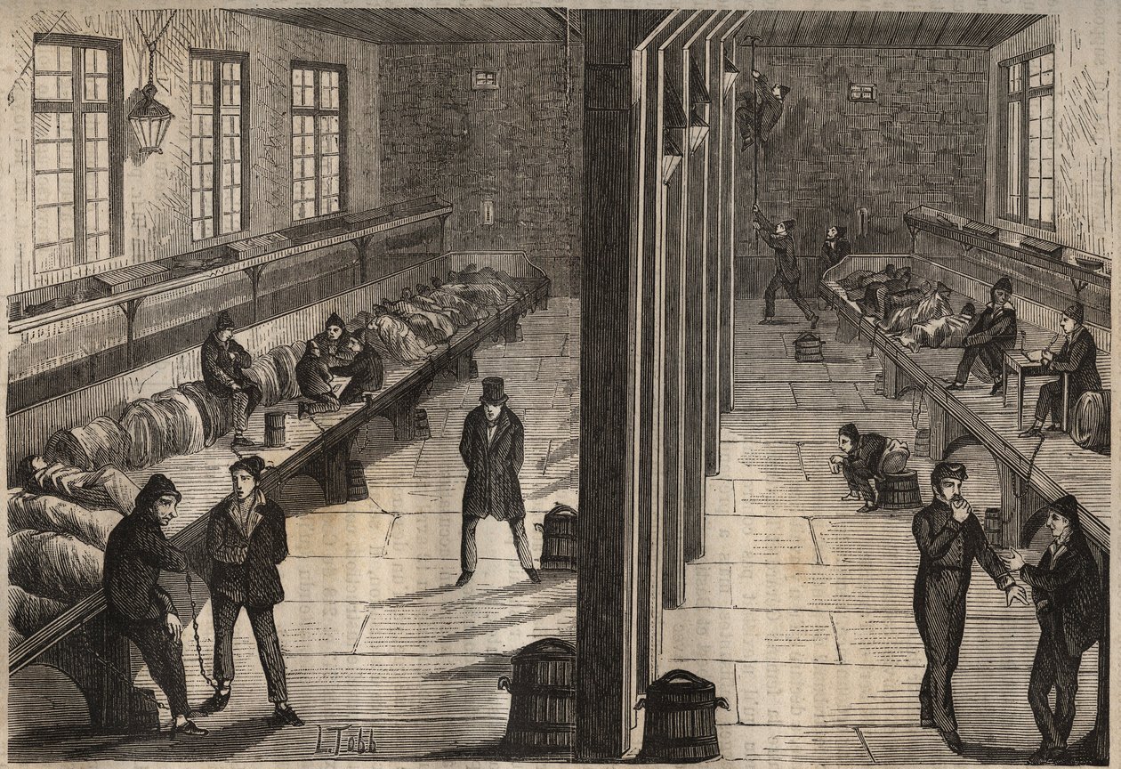 Flucht von drei Sträflingen im Raum Saint Gilles des Bagne de Rochefort am 28. Dezember 1840. Gravur in „Histoire des bagnes depuis leur création à nos jours“ (1877) von Pierre Zaccone (1817-1895). von Anonymous Anonymous