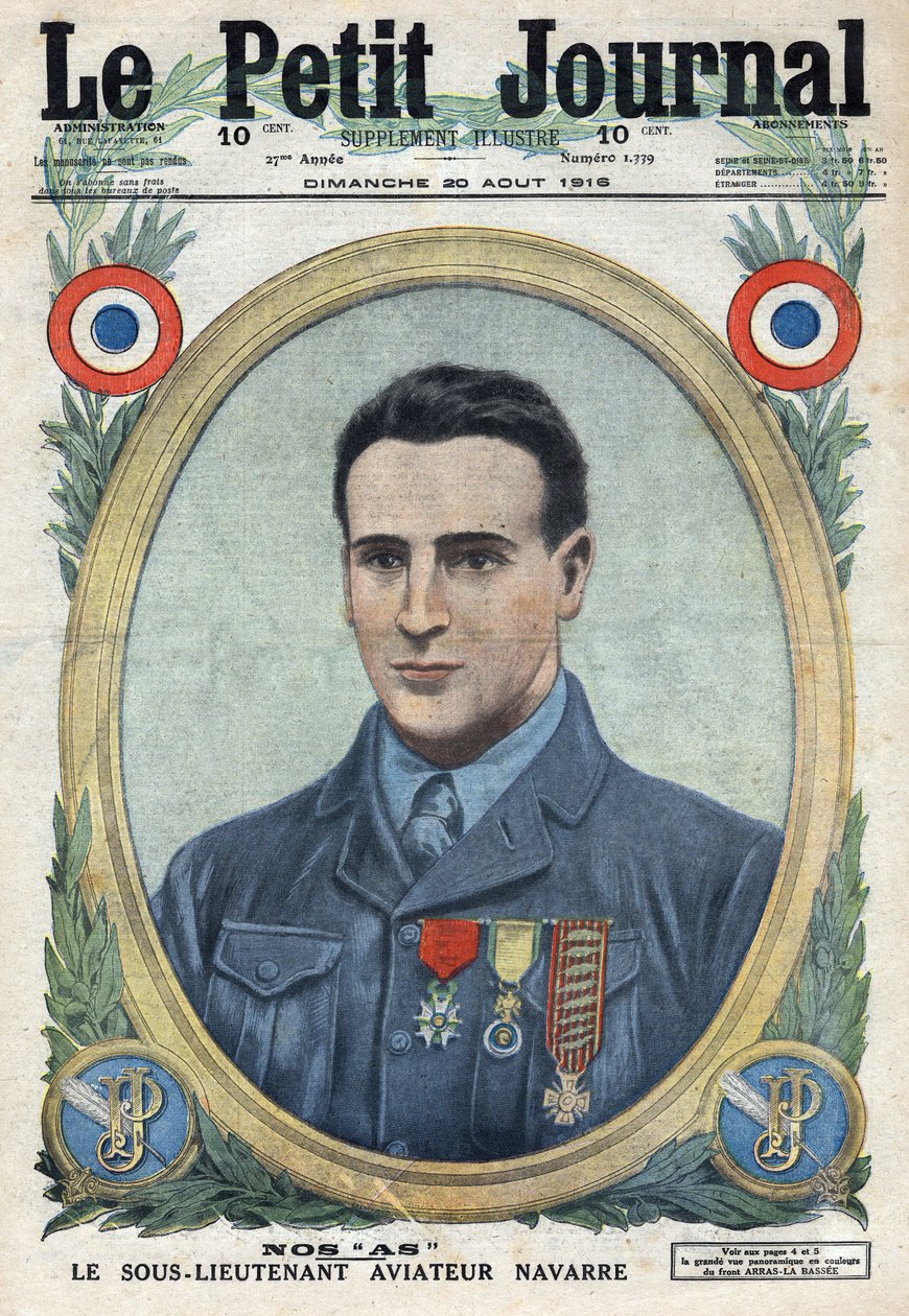 Erster Weltkrieg 1914-1918. Porträt von Jean Navarre (1895-1919), Flieger der französischen Armee. In „Le Petite Journal“ von Anonymous Anonymous