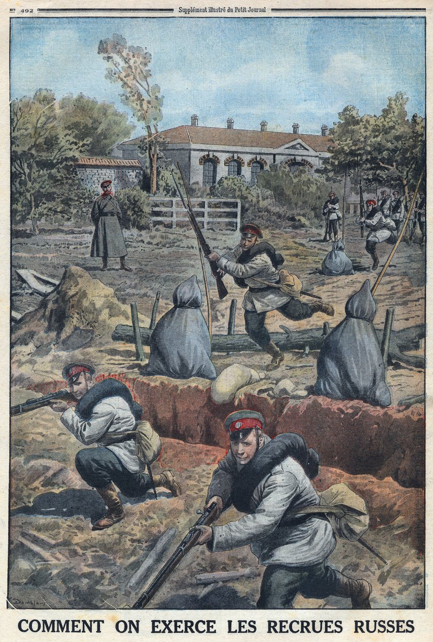 Erster Weltkrieg 1914-1918. Ausbildung junger Soldaten, die von der russischen Armee rekrutiert wurden. In 