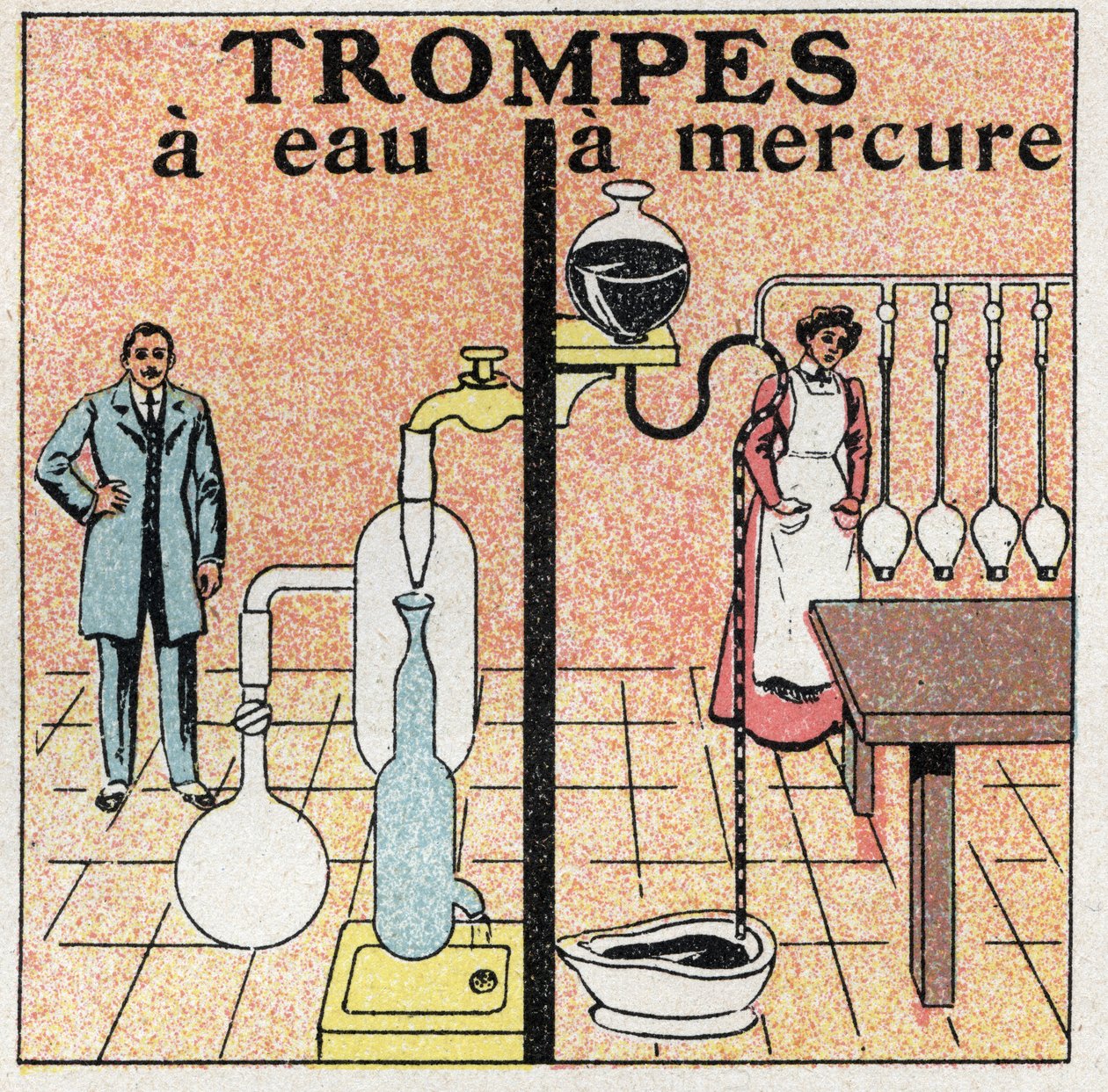 Gasdruck: Wasserrohre und Quecksilberrohre. Anonyme Illustration von 1925. Private Sammlung. von Anonymous Anonymous