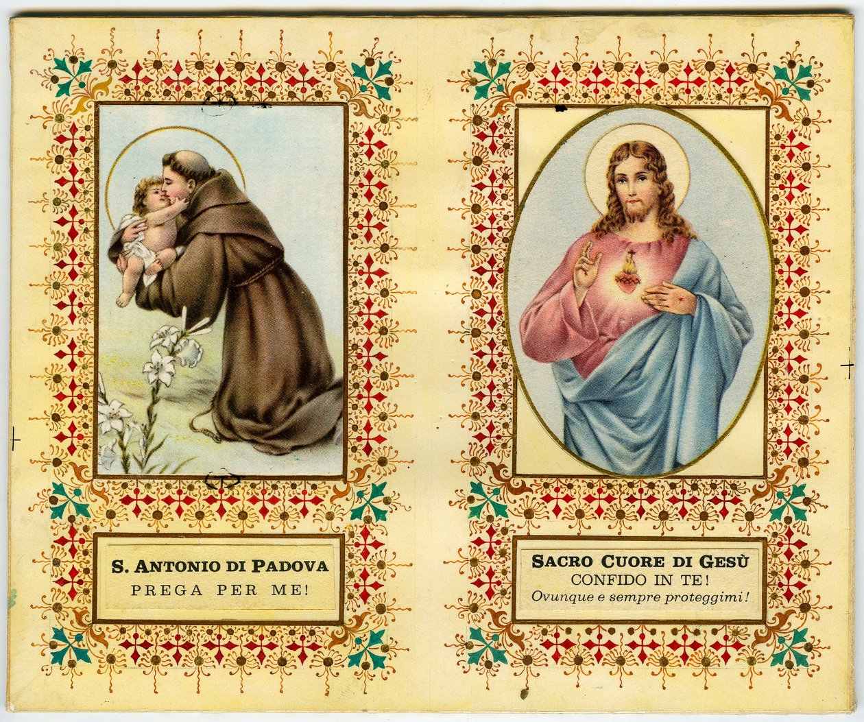 Heiliges Bild: Heiliger Antonius von Padua und Jesus mit heiligem Herzen (Druck) von Anonymous Anonymous
