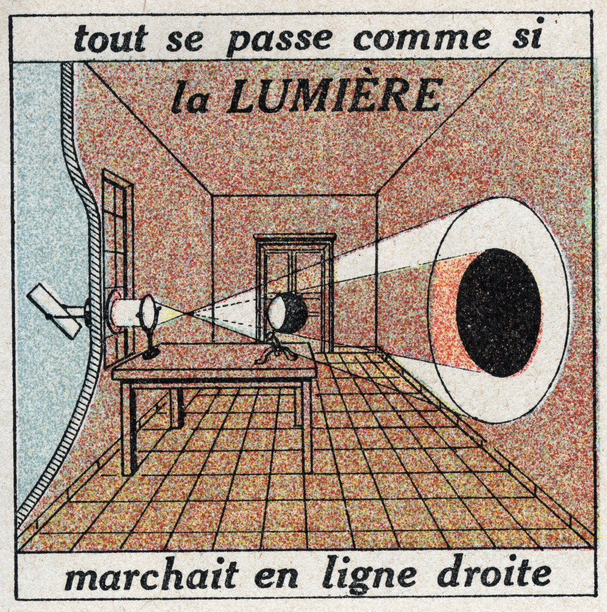 Lichtausbreitung: Alles geschieht, als ob das Licht in einer geraden Linie läuft. Anonyme Illustration von 1925. Private Sammlung. von Anonymous Anonymous