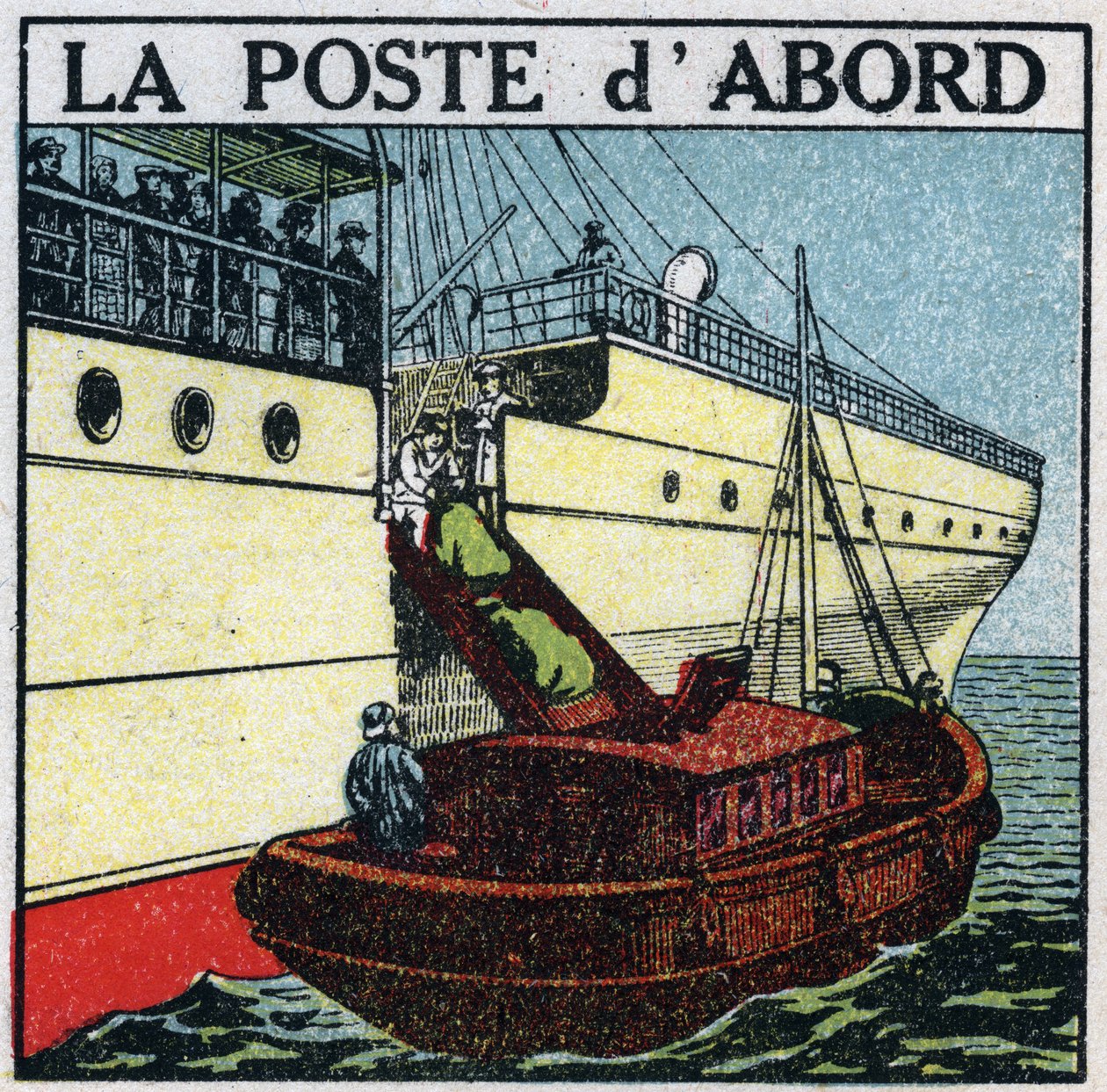Post: Schiff liefert Post an Bord eines Liners. Anonyme Illustration von 1925. Private Sammlung. von Anonymous Anonymous