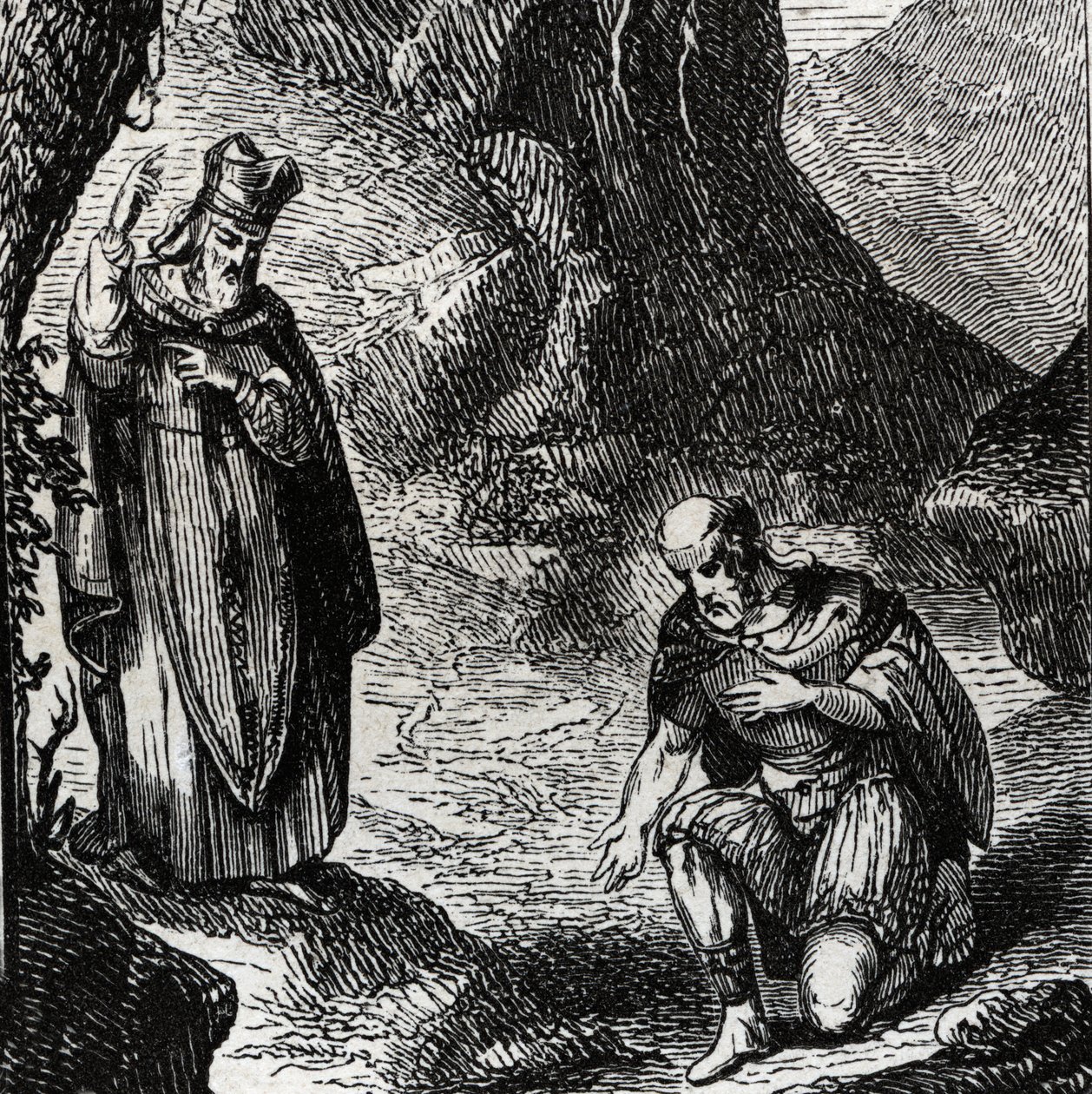 Martial de Limoges oder Saint Martial (3. Jahrhundert) bekehrt den Anführer des keltischen Volkes Lemovices - Gravur von 1846 in „Lives of the saints“. Private Sammlung. von Anonymous Anonymous