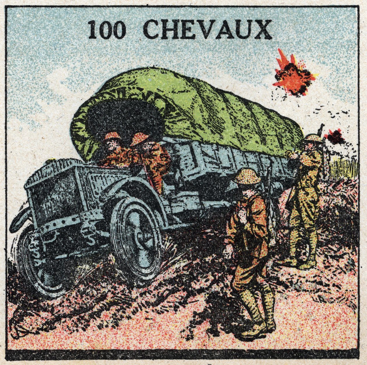 Mechanischer Antrieb: Militärlastwagen bis zu 100 PS. Anonyme Illustration von 1925. Private Sammlung. von Anonymous Anonymous