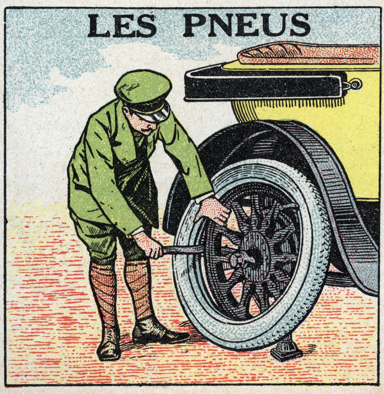 Mechanischer Antrieb: die Reifen eines Automobils. Anonyme Illustration von 1925. Private Sammlung. von Anonymous Anonymous