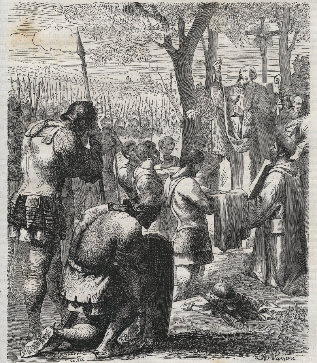 Otto I., Heiliger Römischer Kaiser empfängt die Kommunion vor der Schlacht auf dem Lechfeld (955) - Gravur von 1864 von Anonymous Anonymous