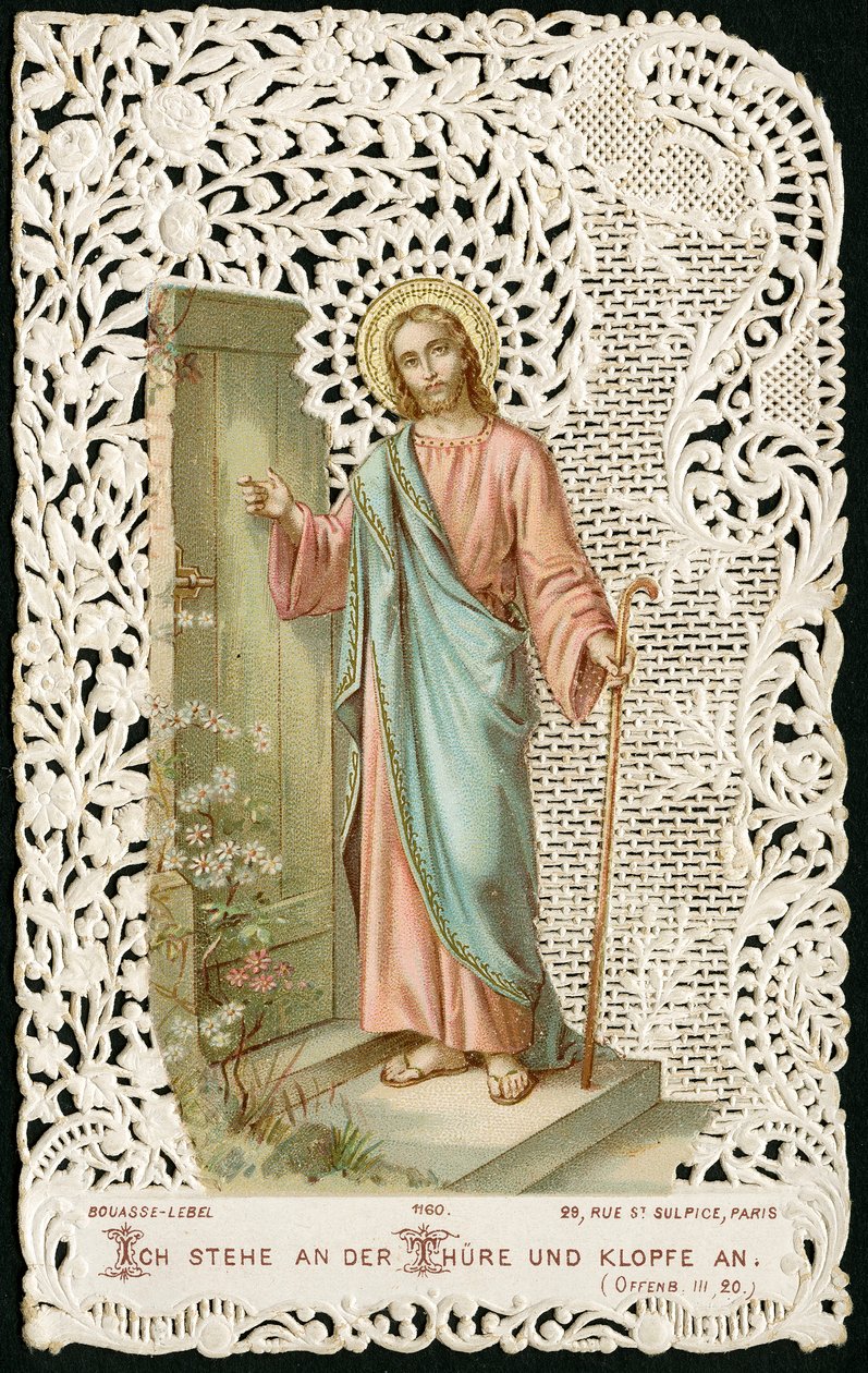 Andachtsbild: Jesus klopft an die Tür (Chromolithographie) von Anonymous Anonymous