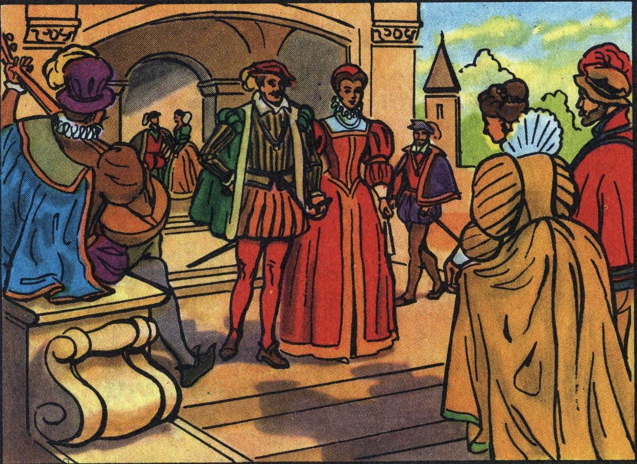 Porträts von Heinrich II. (1519-1559) und Catherine de Medici (Caterina de Medici) (1519-1589), König und Königin von Frankreich. Anonyme Illustration in „Collection des souverains et chefs d
