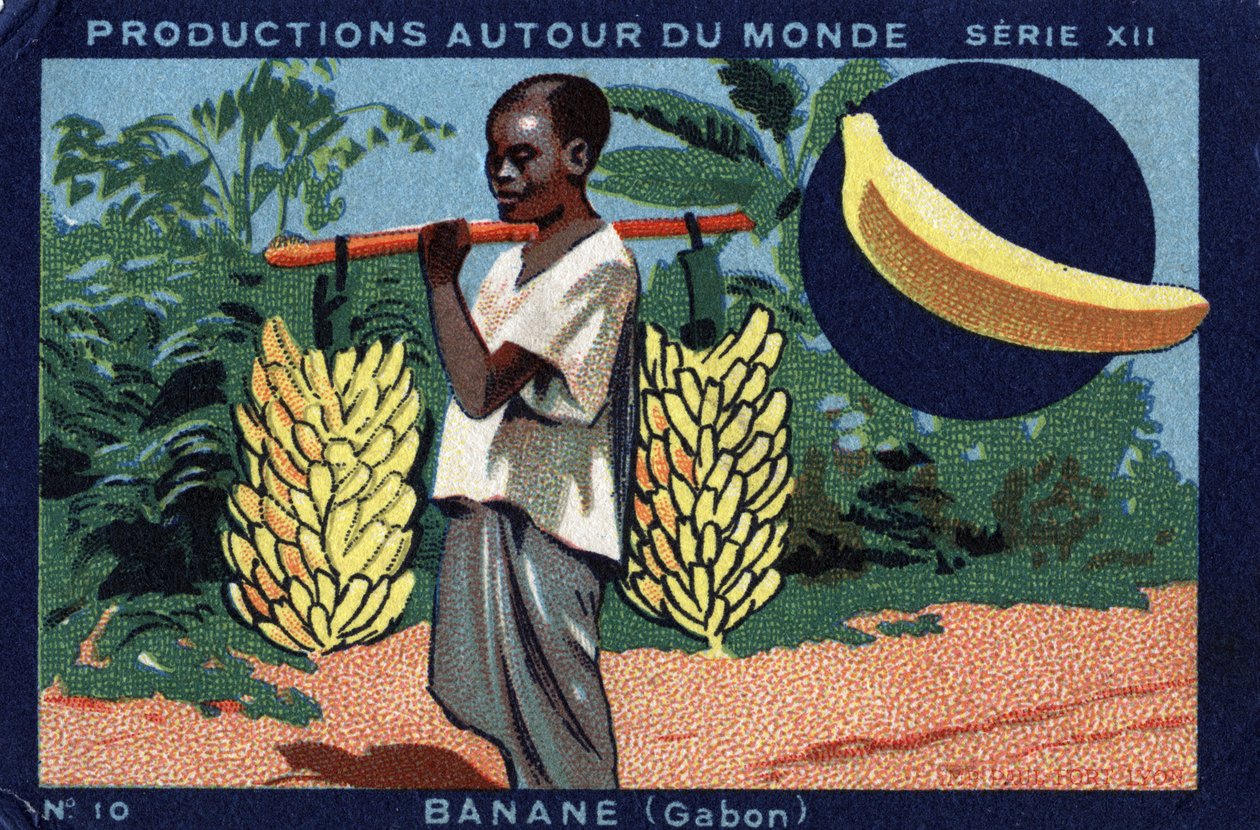 Produktionen rund um die Welt: Banane in Gabun. Chromolithographie von 1933 im „Joseph-Milliat Album“. von Anonymous Anonymous