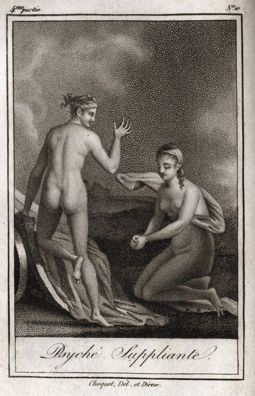 Psyche bettelt. Gravur von 1819 in „Lettres à Emilie sur la mythologie“ von Charles Albert Demoustier (1760-1801). Privatsammlung. von Anonymous Anonymous