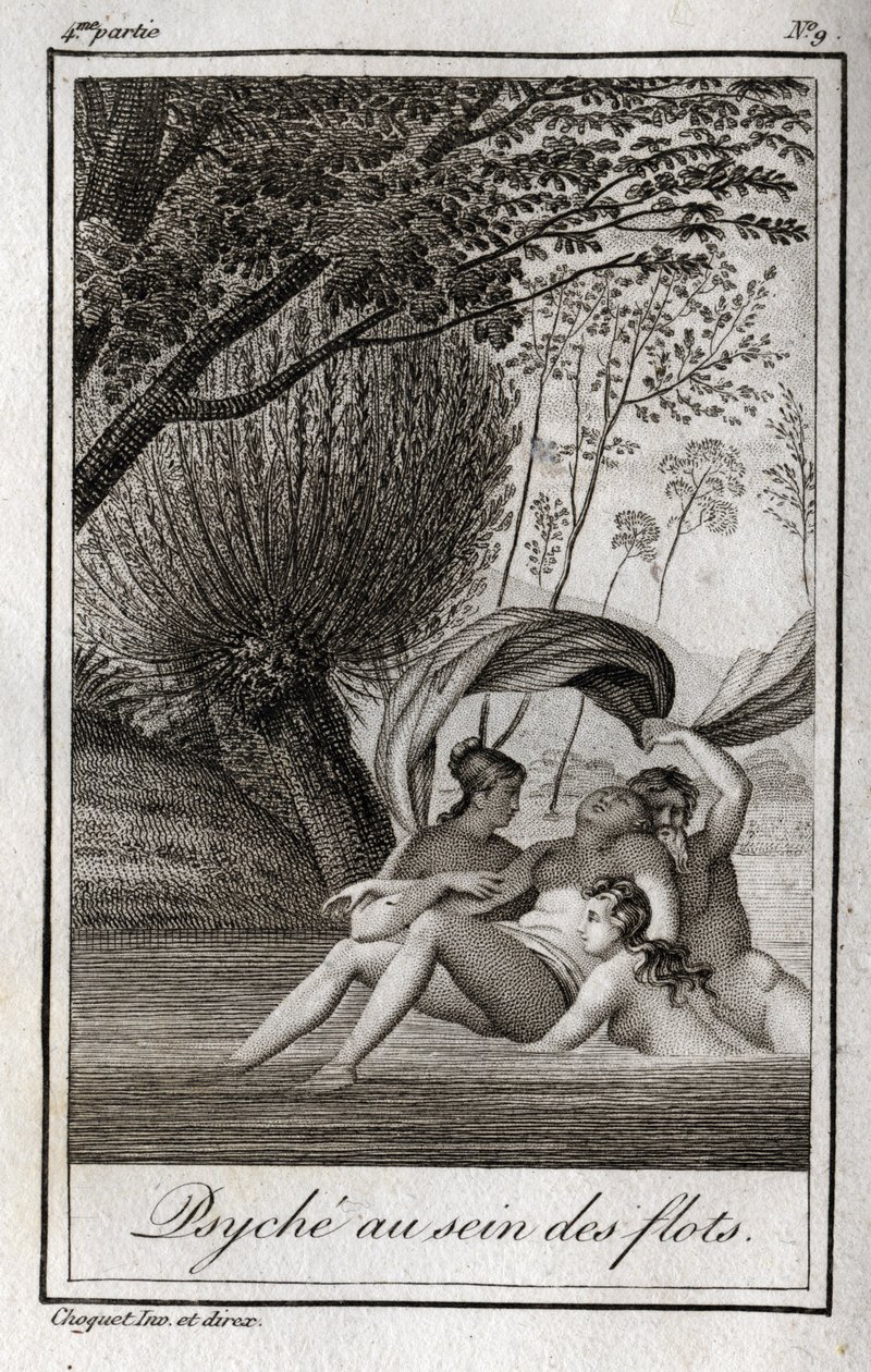 Psyche in den Wellen. Gravur von 1819 in „Lettres à Emilie sur la mythologie“ von Charles Albert Demoustier (1760-1801). Private Sammlung von Anonymous Anonymous