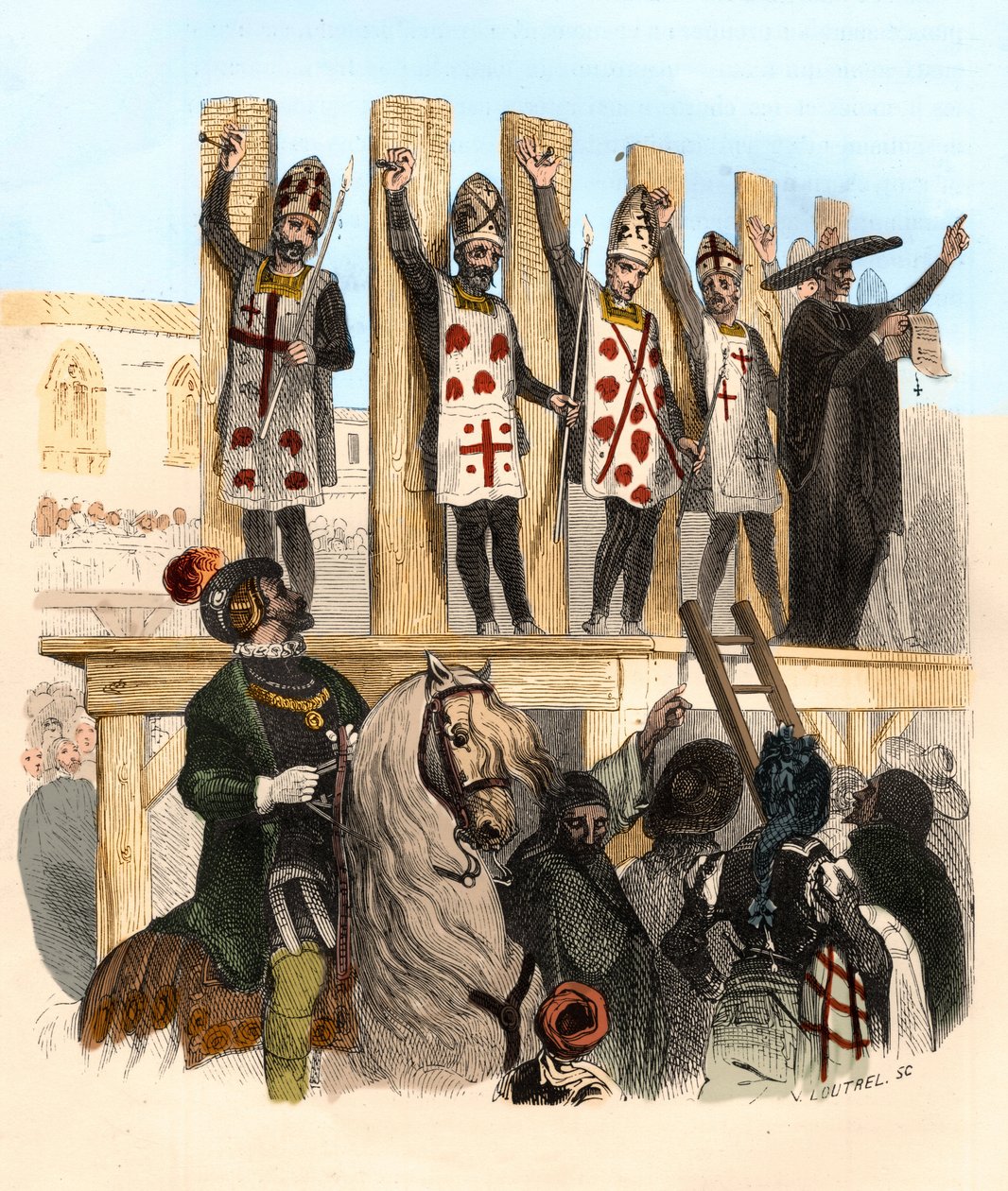 Bestrafung des Nagels im 16. Jahrhundert. Illustration in „Mysteres of the Inquisition and Other Secretive Societies of Spain“ von Victor de Fereal, Suberwick, Manuel Galo de Cuendias von Anonymous Anonymous