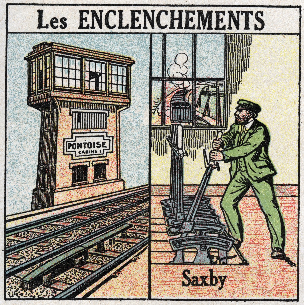 Eisenbahnen: Verriegelung. Eine Eisenbahn, die eine Saxby-Einzelleverstation verwendet. von Anonymous Anonymous