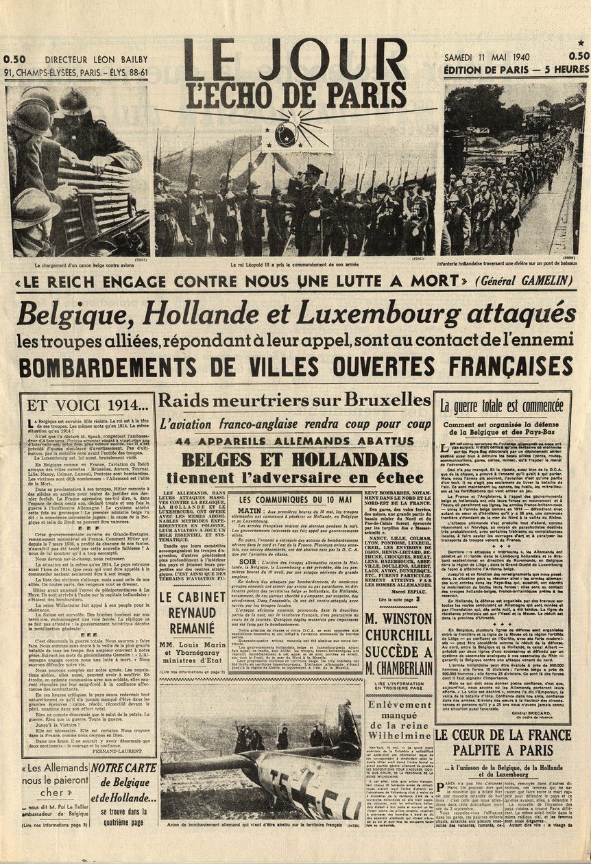 Die Schlacht von Belgien oder Belgienfeldzug - 18-Tage-Feldzug - Deutsche Invasion in Belgien während des Zweiten Weltkriegs - Journal „Le Jour. L