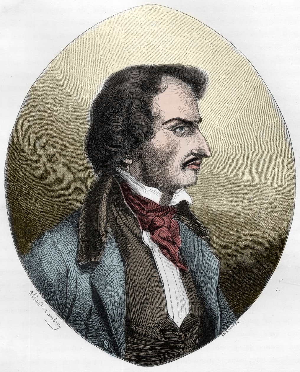 Der französische Dichter und Mörder, Pierre Francois Lacenaire (Lacenaire) - Pierre Francois Lacenaire (1803-1836), Dandy, Dichter, französischer Schriftsteller - Gravur von 1863 in „Le Livre Rouge - Histoire De L