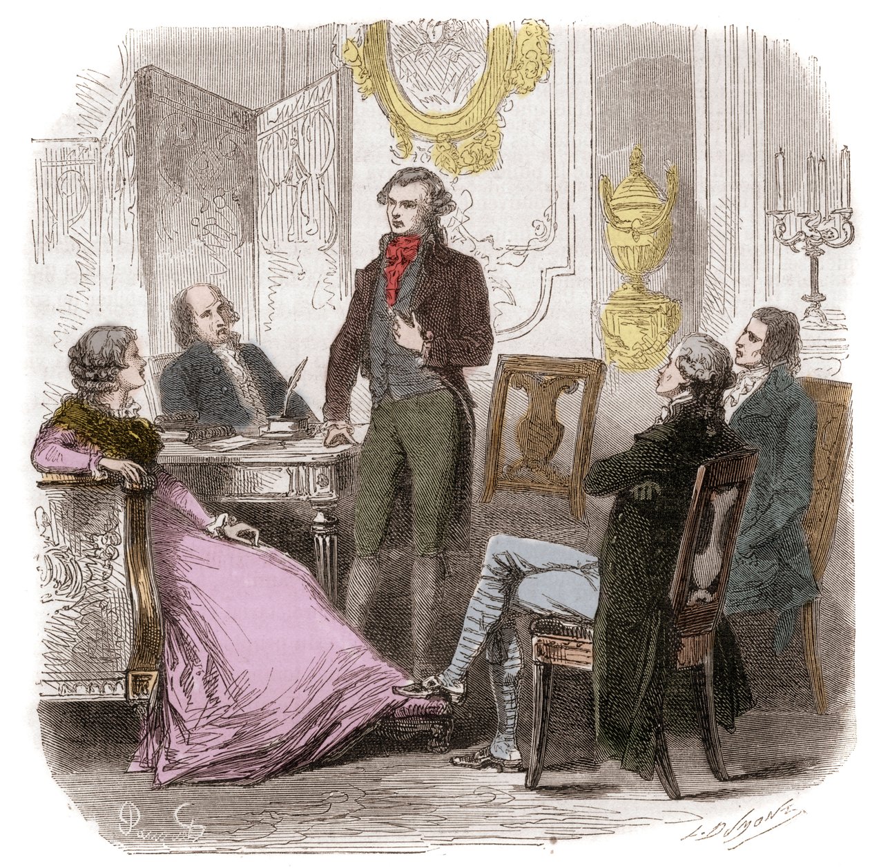 Die Girondisten bei Madame Roland - Treffen der Girondisten bei Madame Roland (Manon (Jeanne Marie) Roland Philipon) (1754-1793) - Gravur in „Histoire des Girondins“ von Alphonse de Lamartine (1790-1869) 1865-1866 - private Sammlung von Anonymous Anonymous