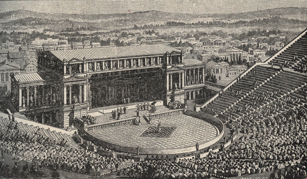 Das Theater des Dionysos, Die Akropolis, Athen, Griechenland - Nachstellung von 1890 des Theaters des Dionysos - in Athen, Antikes Griechenland. - Gravur 1890 von Anonymous Anonymous