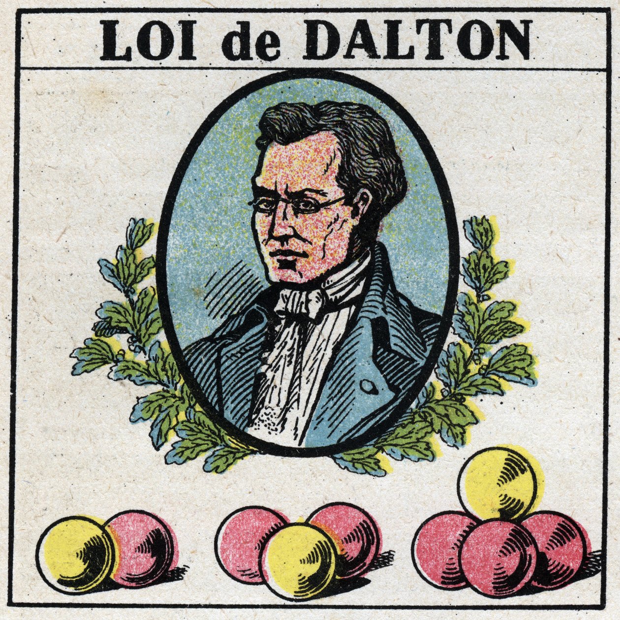 Die Atome: John Daltons Gesetz. Anonyme Illustration von 1925. Private Sammlung. von Anonymous Anonymous