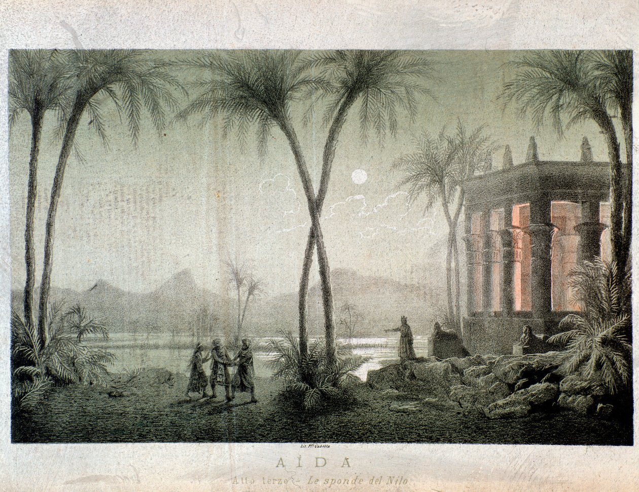 Die Ufer des Nils. Illustration für den dritten Akt von Aida, Oper von Giuseppe Verdi von Anonymous Anonymous