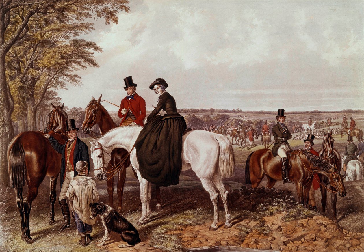 Die Fuchsjagd, das Treffen Der Reiter steigt in die Amazon. Anonyme Lithographie des 19. Jahrhunderts. Private Sammlung von Anonymous Anonymous