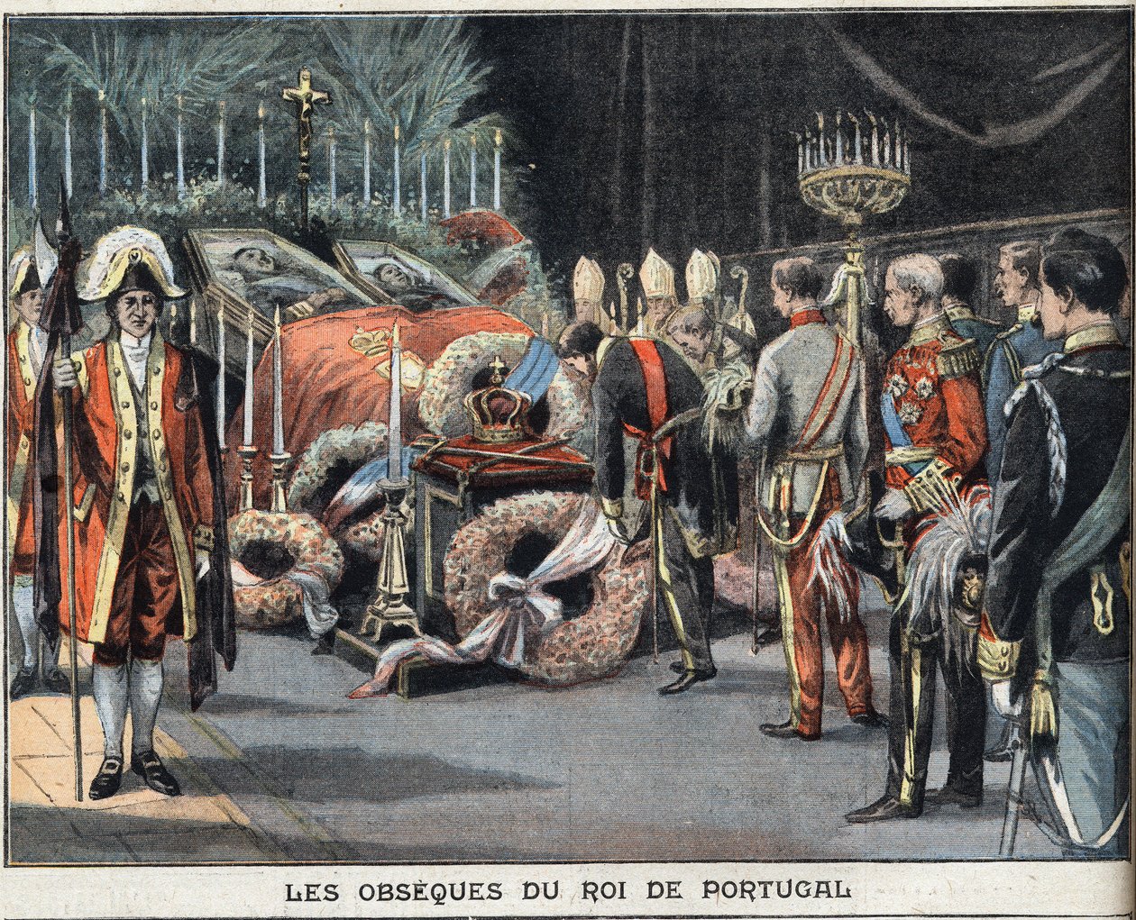 Die Beerdigung des Königs von Portugal Karl I. (1863-1908), ermordet am 1. Februar 1908. Gravur aus der Zeitung 