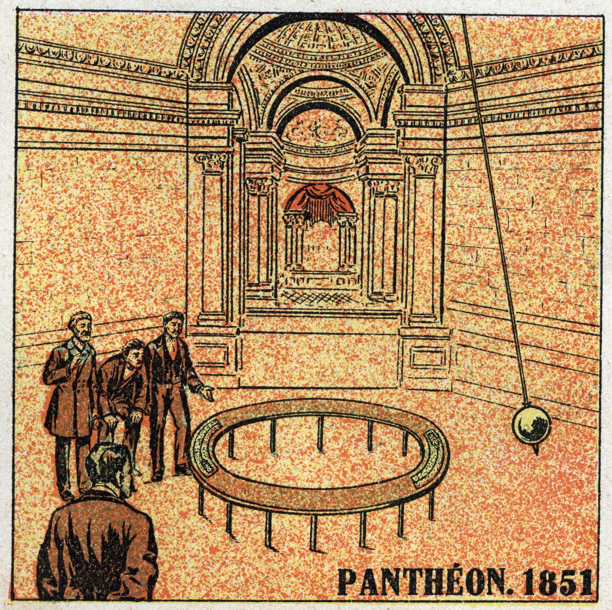 Das Pendel: Experiment von Léon Foucault (1819-1868) im Pantheon im Jahr 1851, das die Rotation der Erde demonstriert. Anonyme Illustration von 1925. Private Sammlung. von Anonymous Anonymous